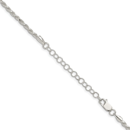 18 Inch Sterling Silver 2.75mm Diamond-Cut Rope Chain W/2In Ext.