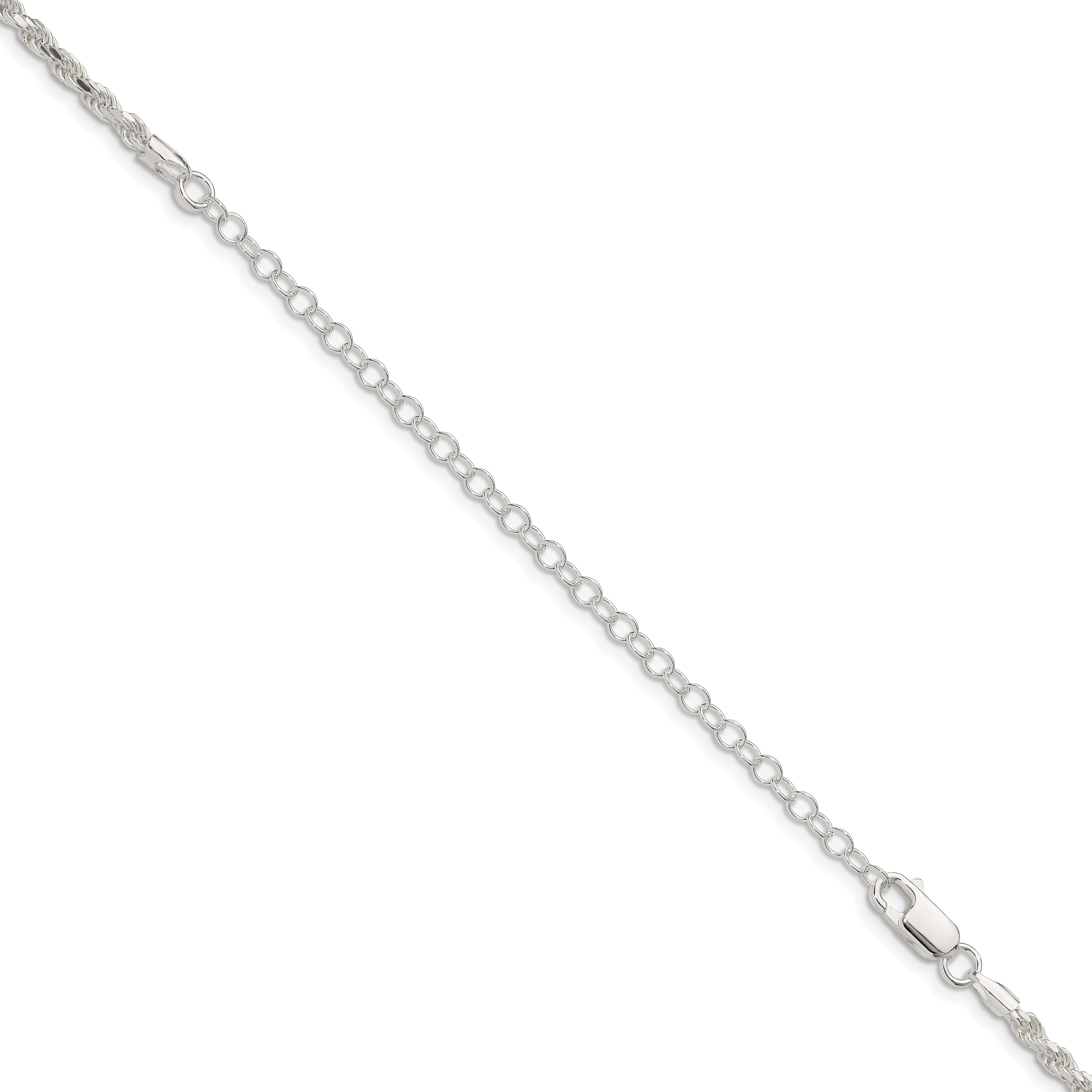 22 Inch Sterling Silver 2.75mm Diamond-Cut Rope Chain W/4In Ext.
