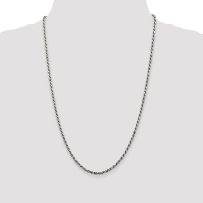 30 Inch Sterling Silver Rhodium-Plated 2.75mm Diamond-Cut Rope Chain Necklace