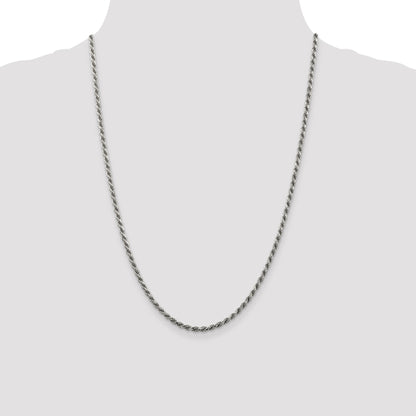 24 Inch Sterling Silver Rhodium-Plated 2.75mm Diamond-Cut Rope Chain Necklace