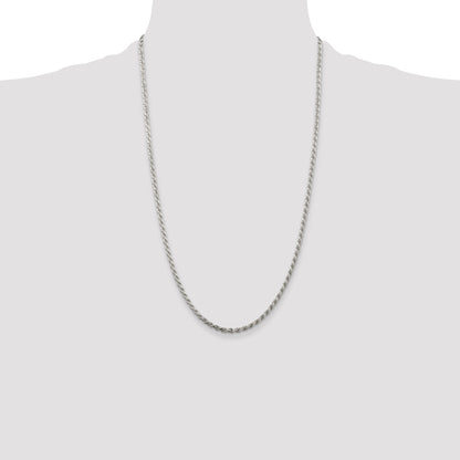 26 Inch Sterling Silver Rhodium-Plated 2.75mm Diamond-Cut Rope Chain Necklace