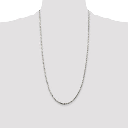 28 Inch Sterling Silver Rhodium-Plated 2.75mm Diamond-Cut Rope Chain Necklace