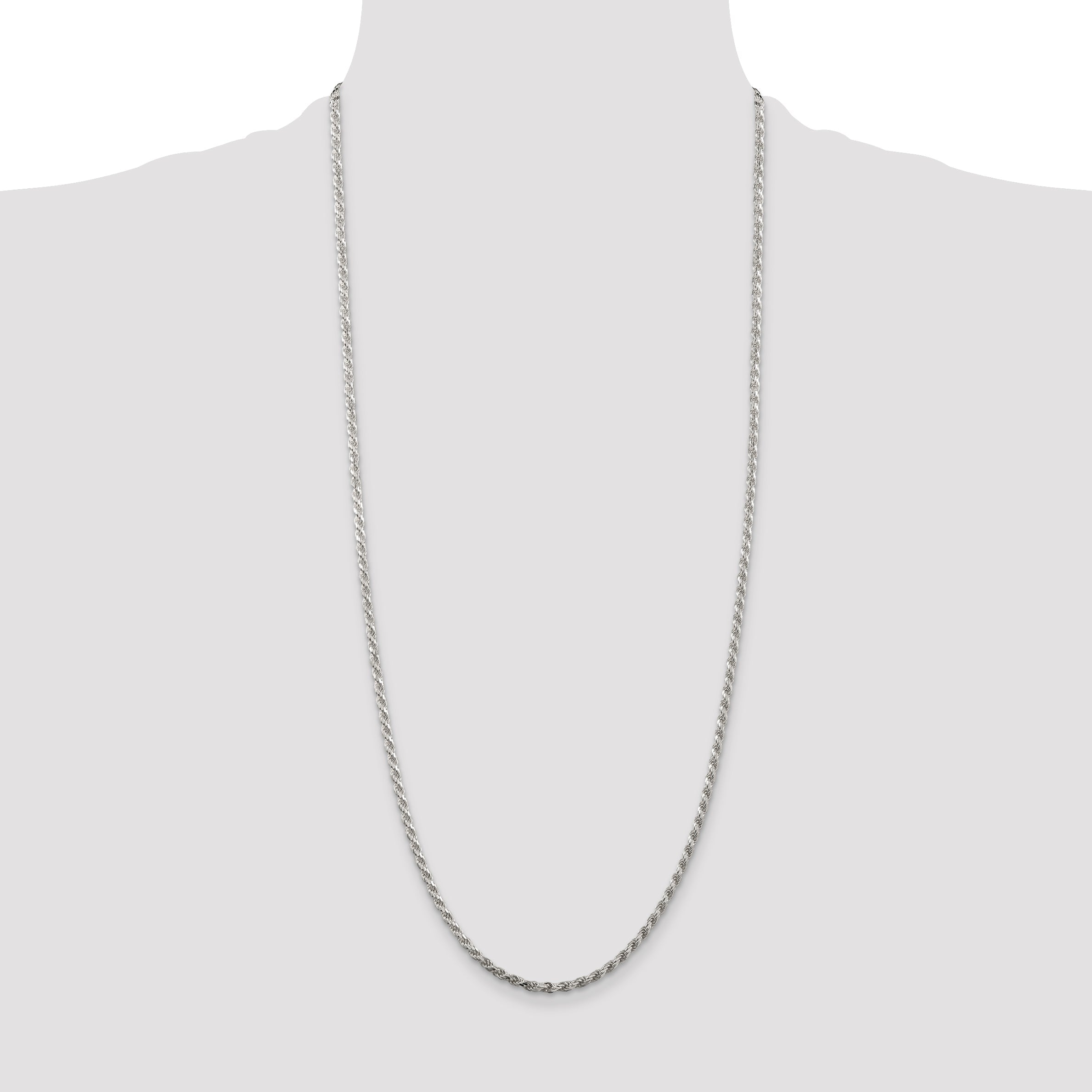 30 Inch Sterling Silver Rhodium-Plated 2.75mm Diamond-Cut Rope Chain Necklace
