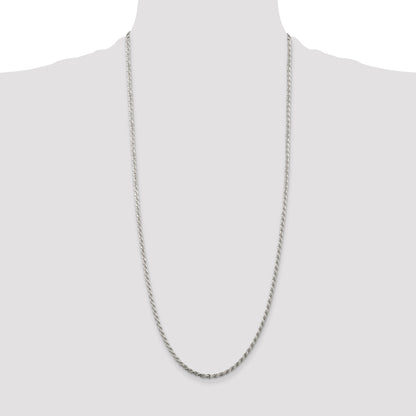 30 Inch Sterling Silver Rhodium-Plated 2.75mm Diamond-Cut Rope Chain Necklace