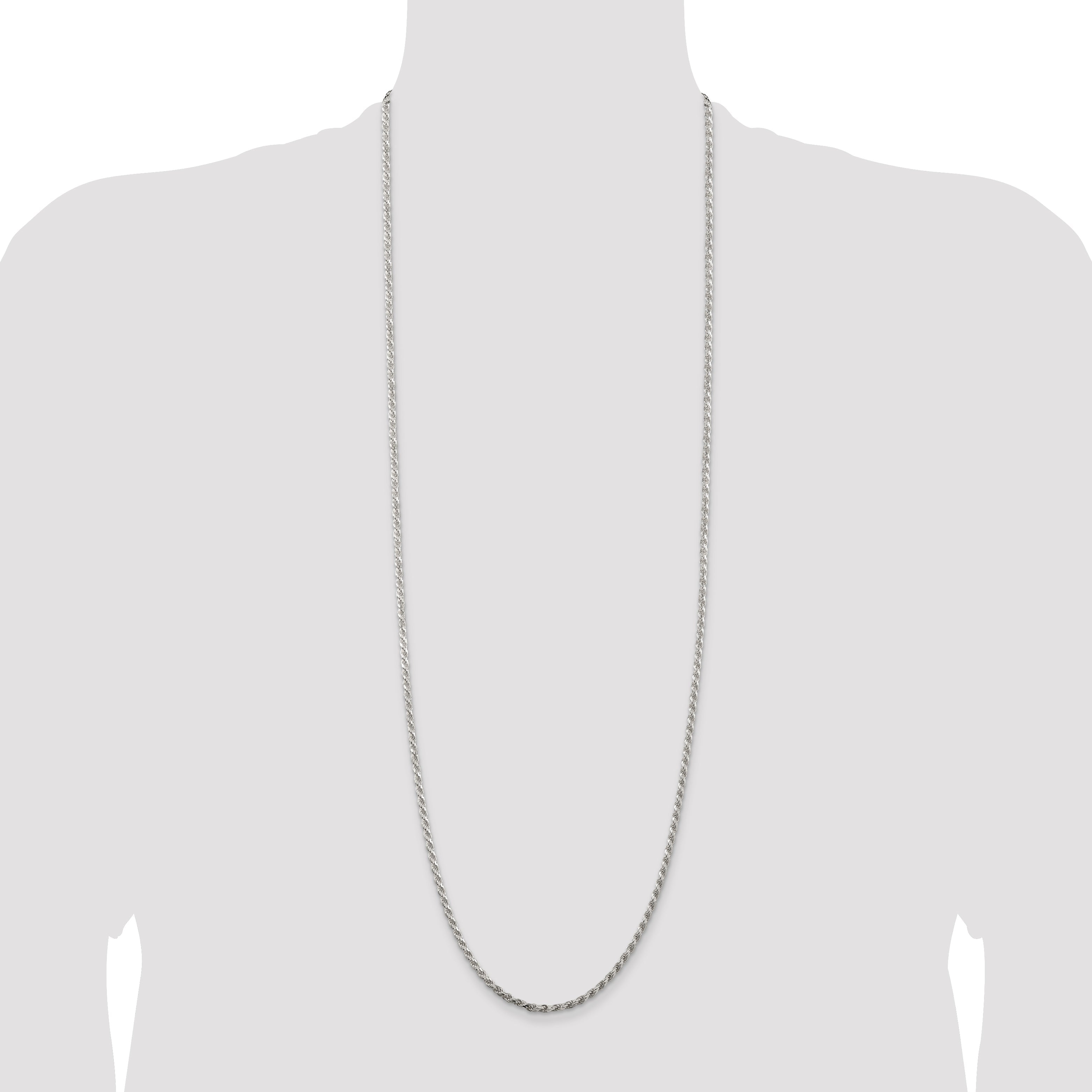 36 Inch Sterling Silver Rhodium-Plated 2.75mm Diamond-Cut Rope Chain Necklace