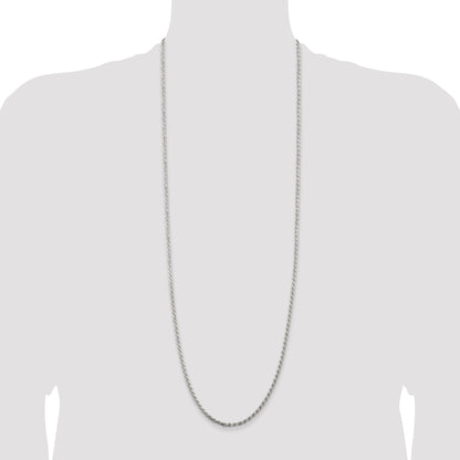 36 Inch Sterling Silver Rhodium-Plated 2.75mm Diamond-Cut Rope Chain Necklace