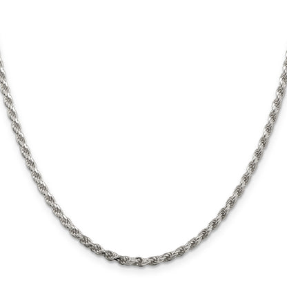 36 Inch Sterling Silver Rhodium-Plated 2.75mm Diamond-Cut Rope Chain Necklace