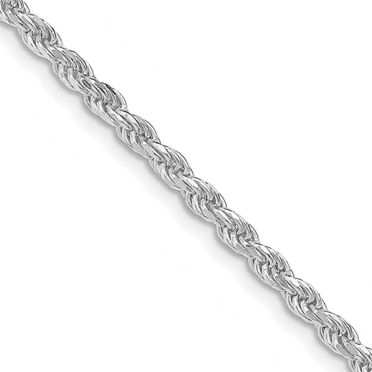 36 Inch Sterling Silver Rhodium-Plated 2.75mm Diamond-Cut Rope Chain Necklace
