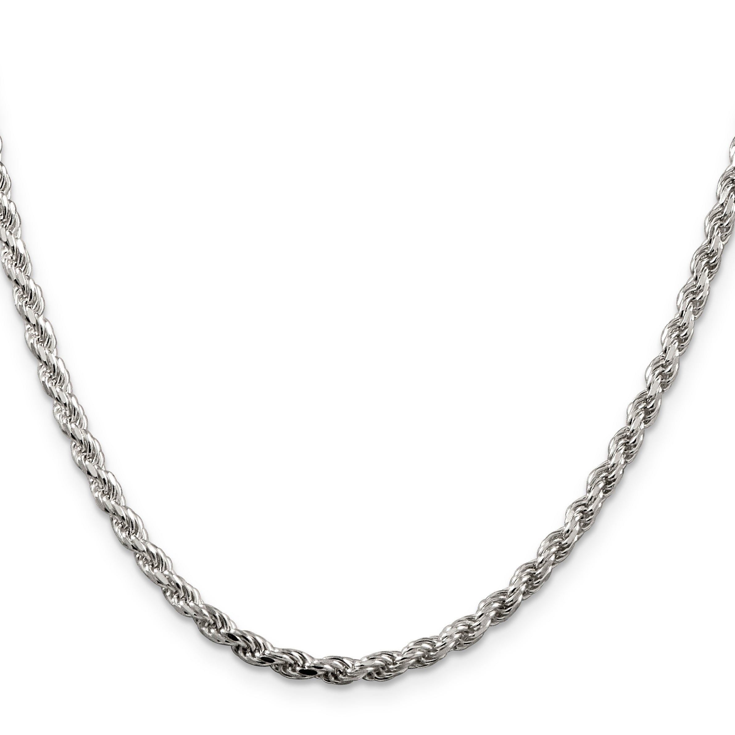 16 Inch Sterling Silver 3.2mm Diamond-Cut Rope Chain Necklace