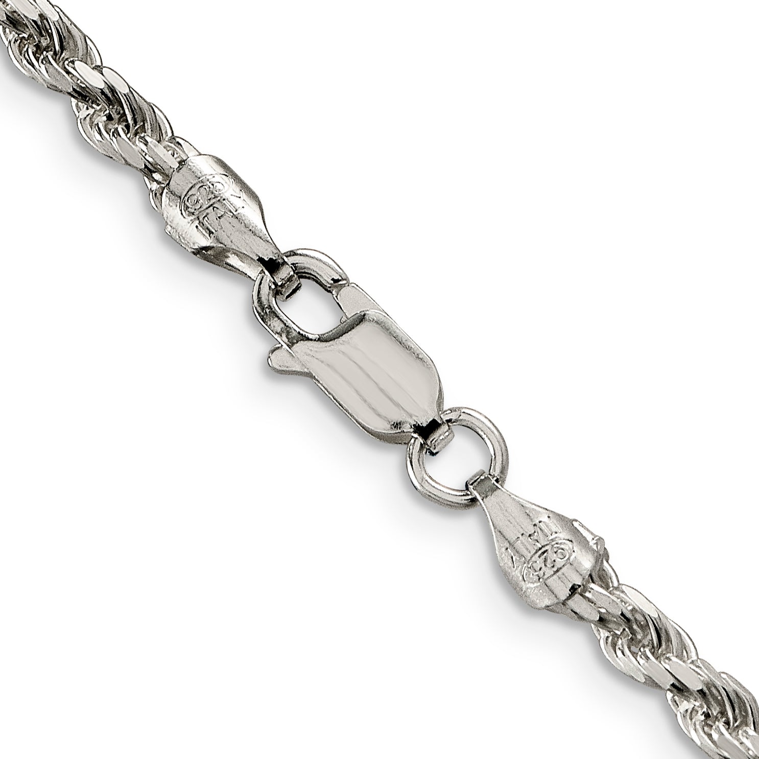 42 Inch Sterling Silver 3.2mm Diamond-Cut Rope Chain Necklace