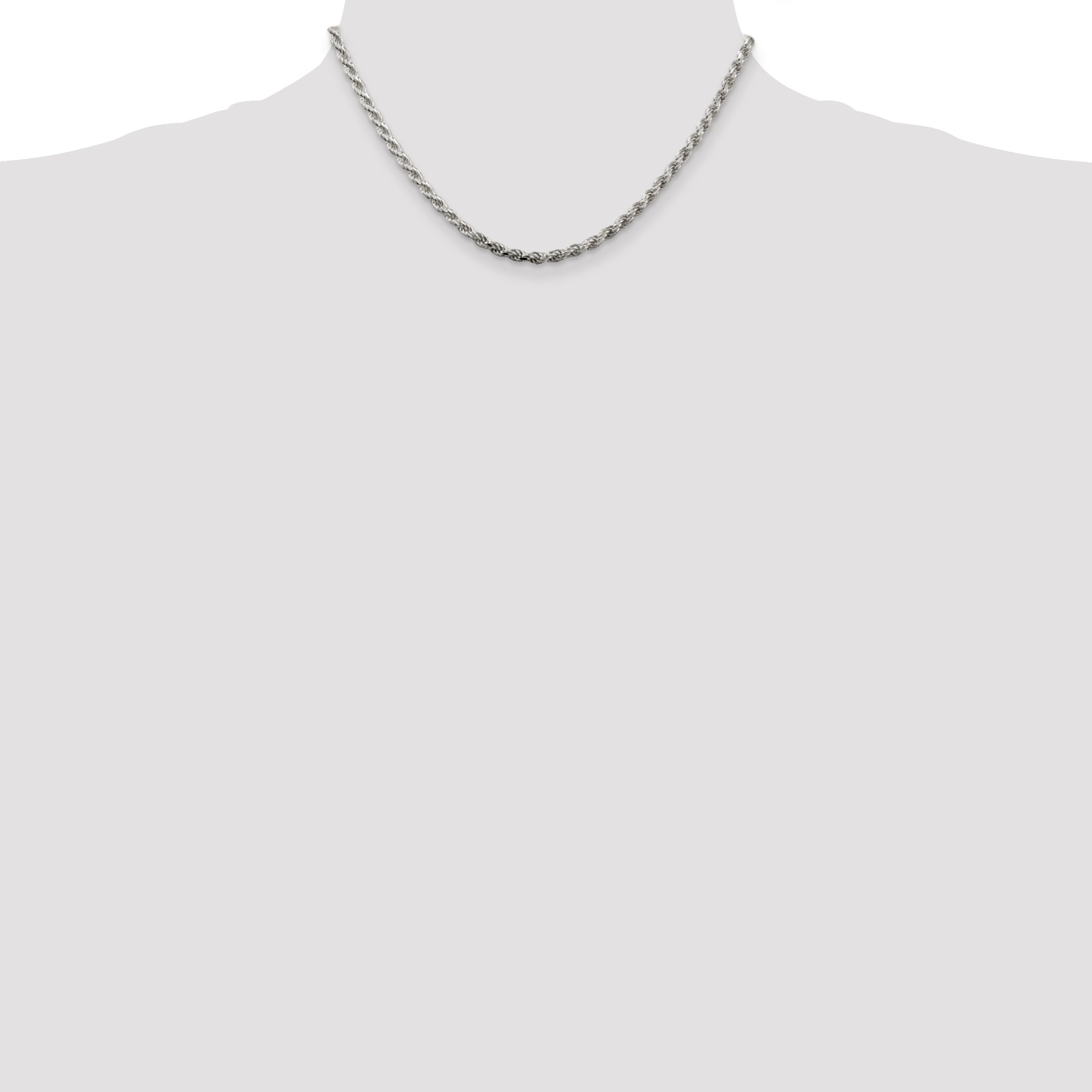 16 Inch Sterling Silver 3.2mm Diamond-Cut Rope Chain Necklace