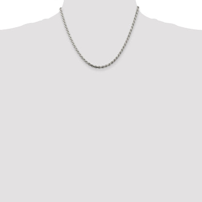 18 Inch Sterling Silver 3.2mm Diamond-Cut Rope Chain Necklace