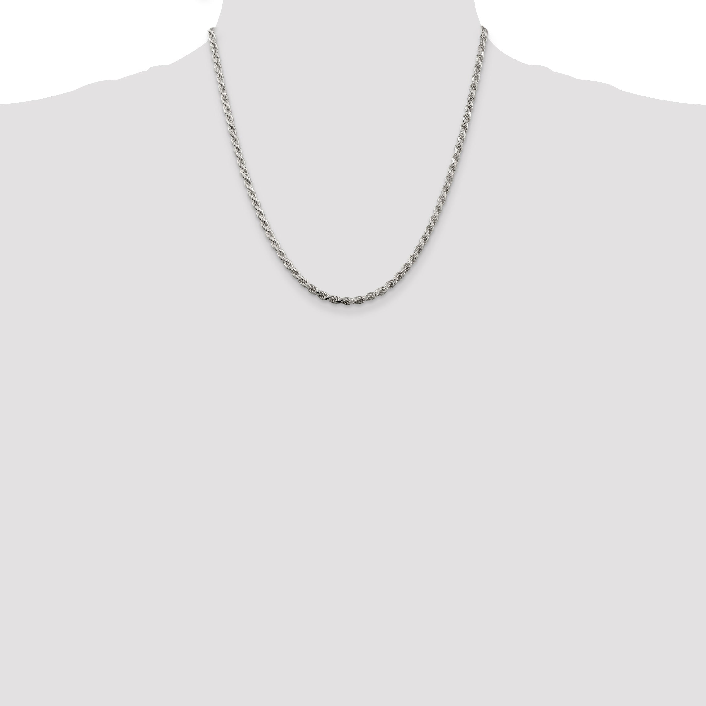 20 Inch Sterling Silver 3.2mm Diamond-Cut Rope Chain Necklace