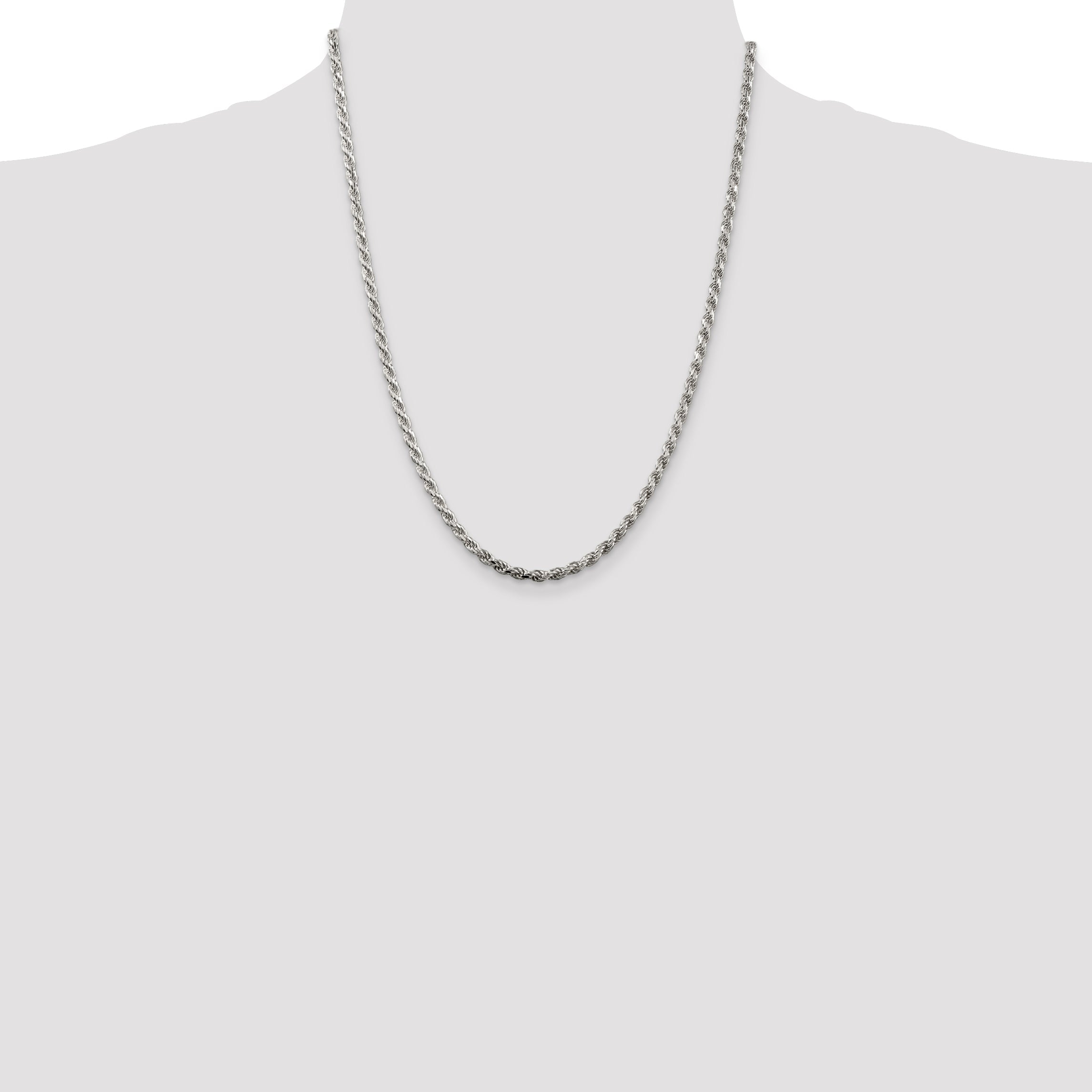 22 Inch Sterling Silver 3.2mm Diamond-Cut Rope Chain Necklace