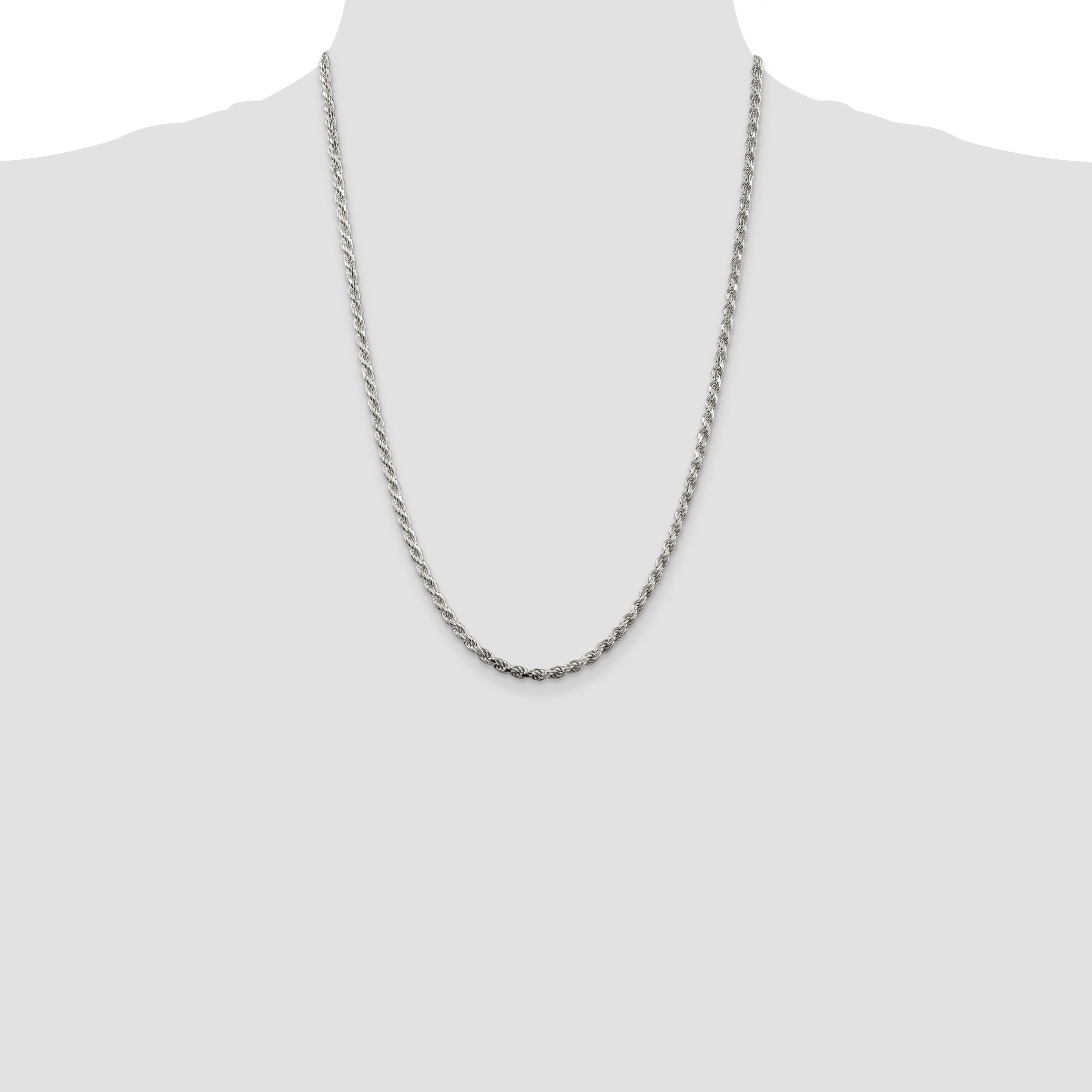 24 Inch Sterling Silver 3.2mm Diamond-Cut Rope Chain Necklace