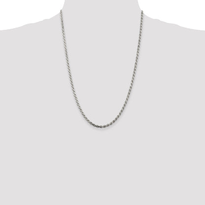 24 Inch Sterling Silver 3.2mm Diamond-Cut Rope Chain Necklace