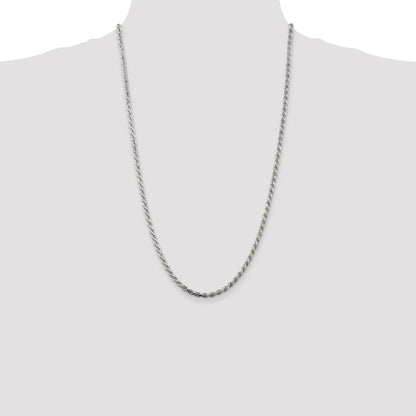 26 Inch Sterling Silver 3.2mm Diamond-Cut Rope Chain Necklace
