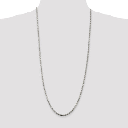 30 Inch Sterling Silver 3.2mm Diamond-Cut Rope Chain Necklace