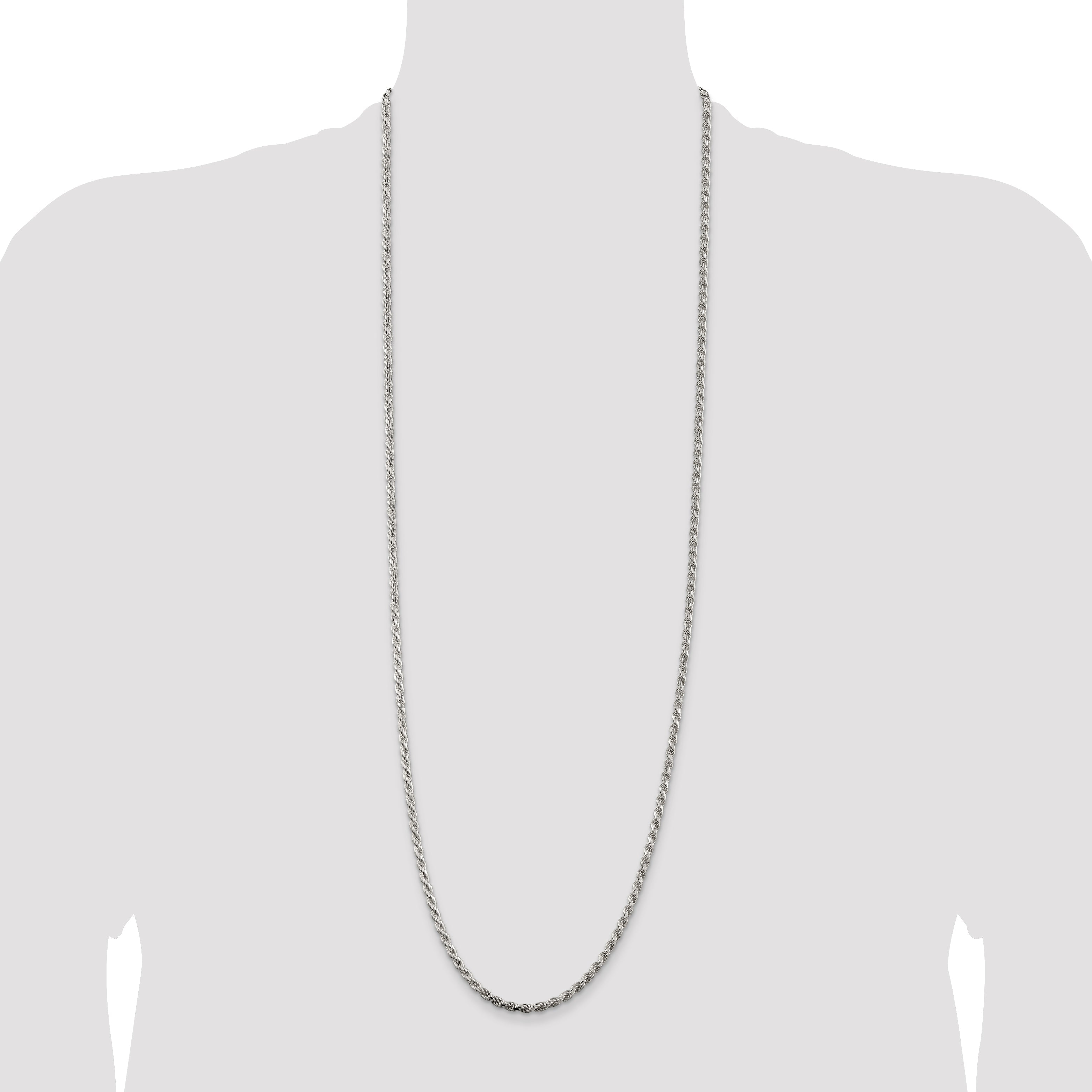 36 Inch Sterling Silver 3.2mm Diamond-Cut Rope Chain Necklace