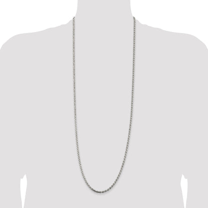 36 Inch Sterling Silver 3.2mm Diamond-Cut Rope Chain Necklace