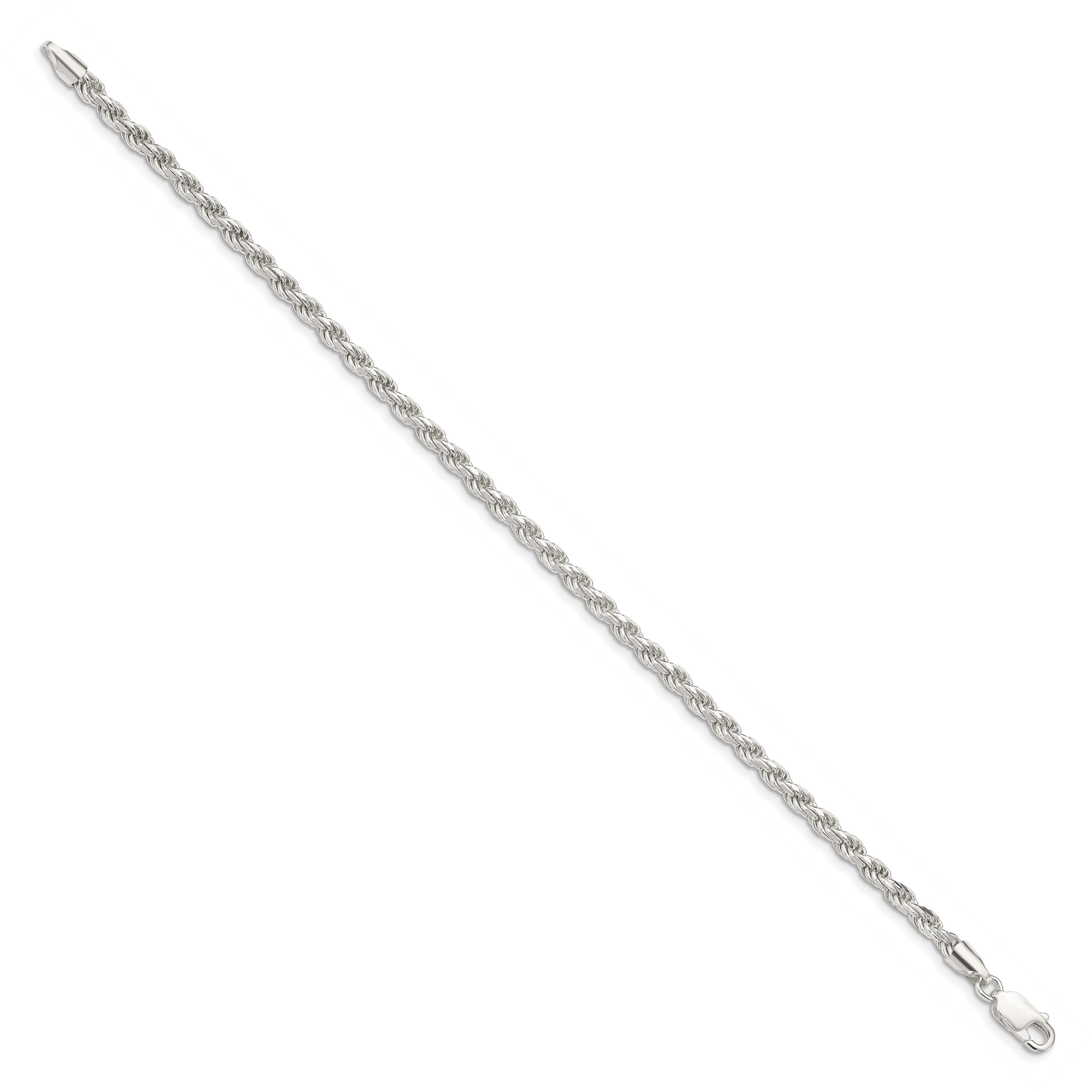 8 Inch Sterling Silver 3.2mm Diamond-cut Rope Chain Bracelet