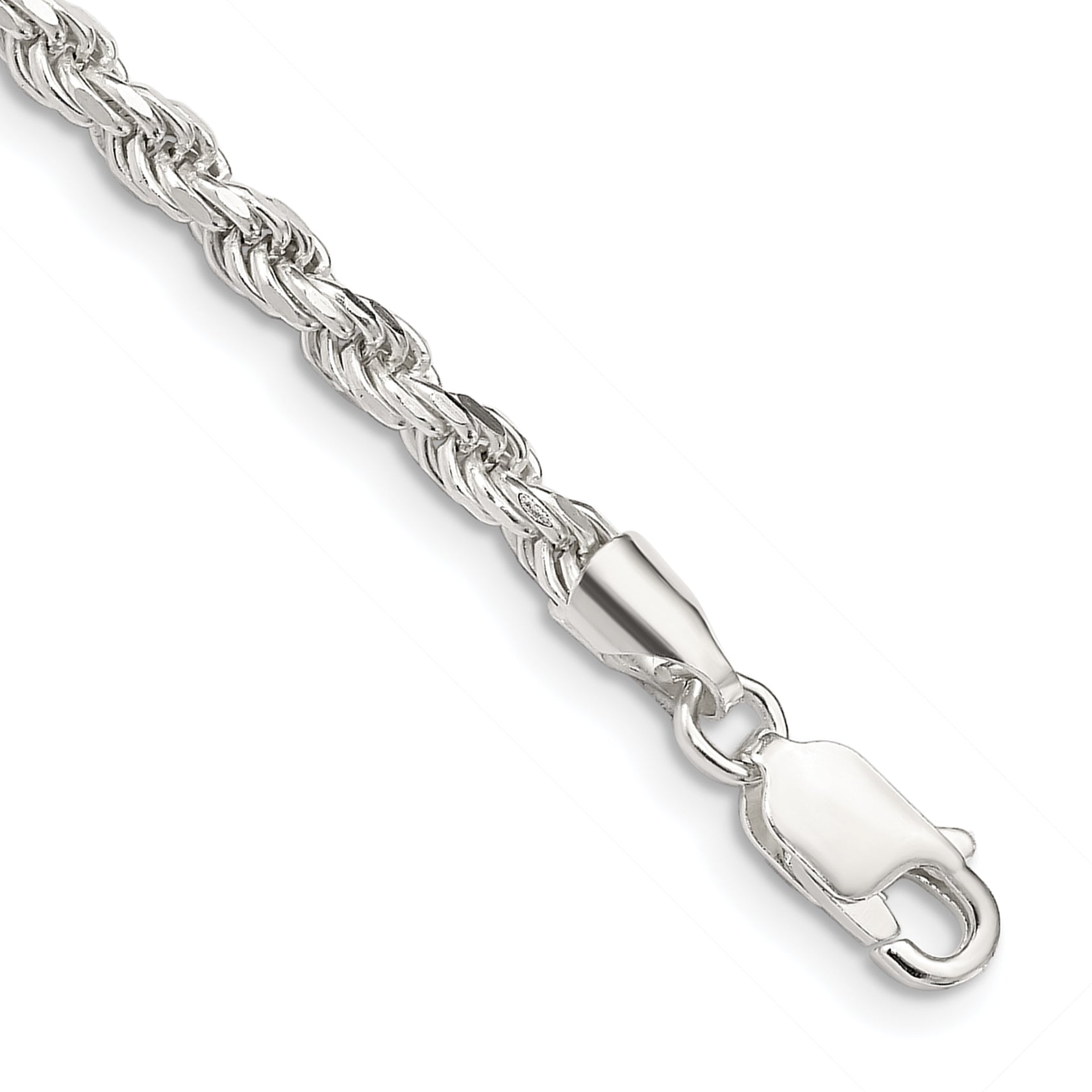 8 Inch Sterling Silver 3.2mm Diamond-cut Rope Chain Bracelet