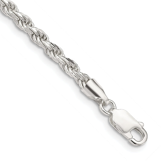 7 Inch Sterling Silver 3.2mm Diamond-cut Rope Chain Bracelet