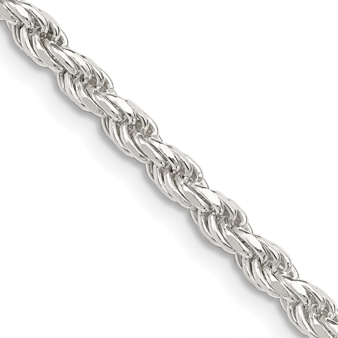 16 Inch Sterling Silver 3.2mm Diamond-Cut Rope Chain Necklace