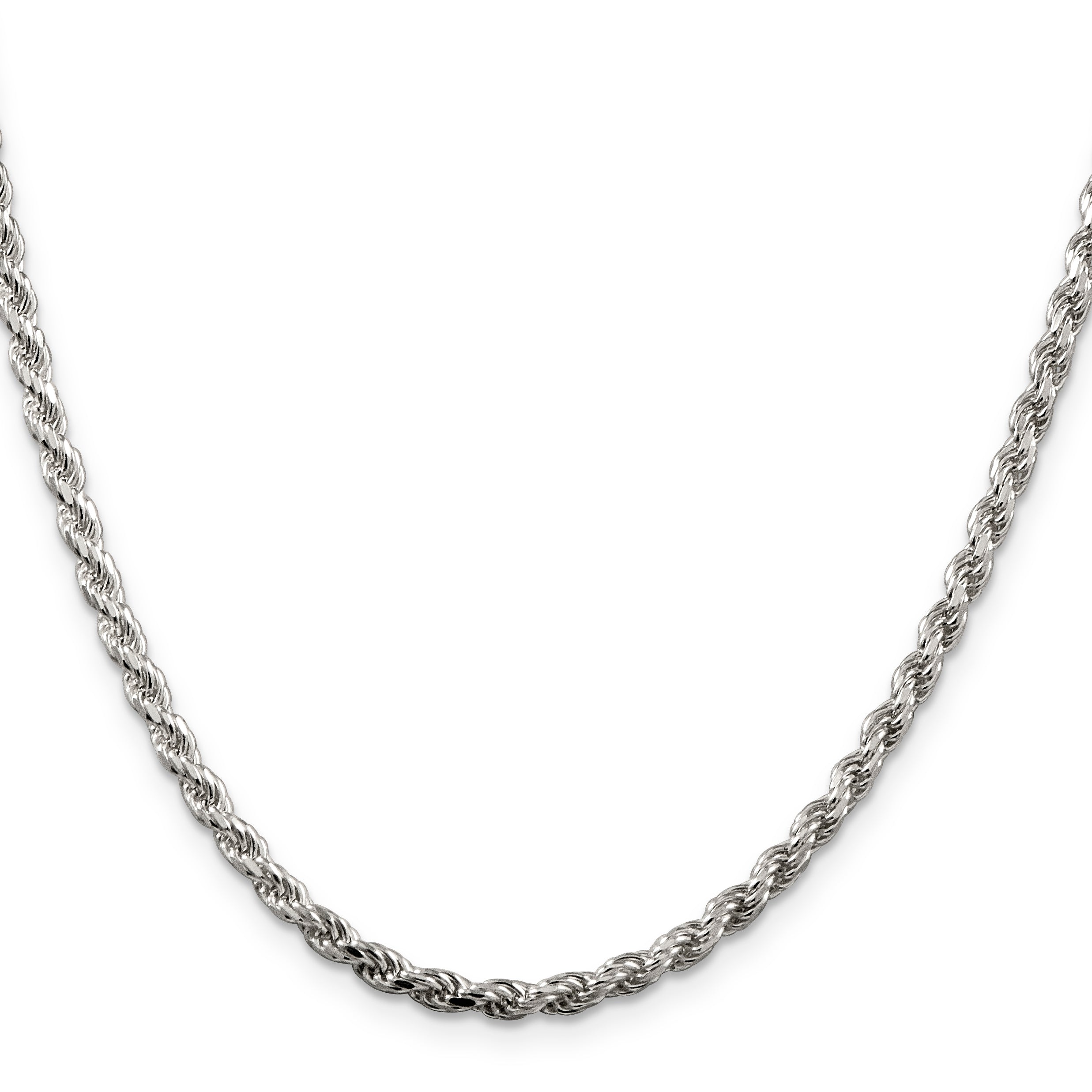 36 Inch Sterling Silver Rhodium-Plated 3.2mm Diamond-Cut Rope Chain Necklace
