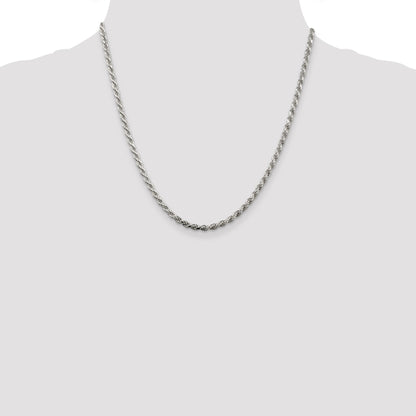 20 Inch Sterling Silver Rhodium-Plated 3.2mm Diamond-Cut Rope Chain Necklace