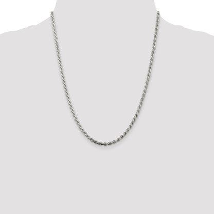 22 Inch Sterling Silver Rhodium-Plated 3.2mm Diamond-Cut Rope Chain Necklace