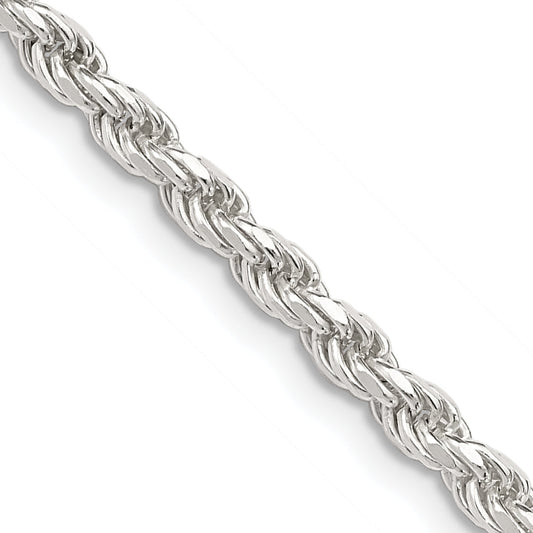 42 Inch Sterling Silver 3.2mm Diamond-Cut Rope Chain Necklace