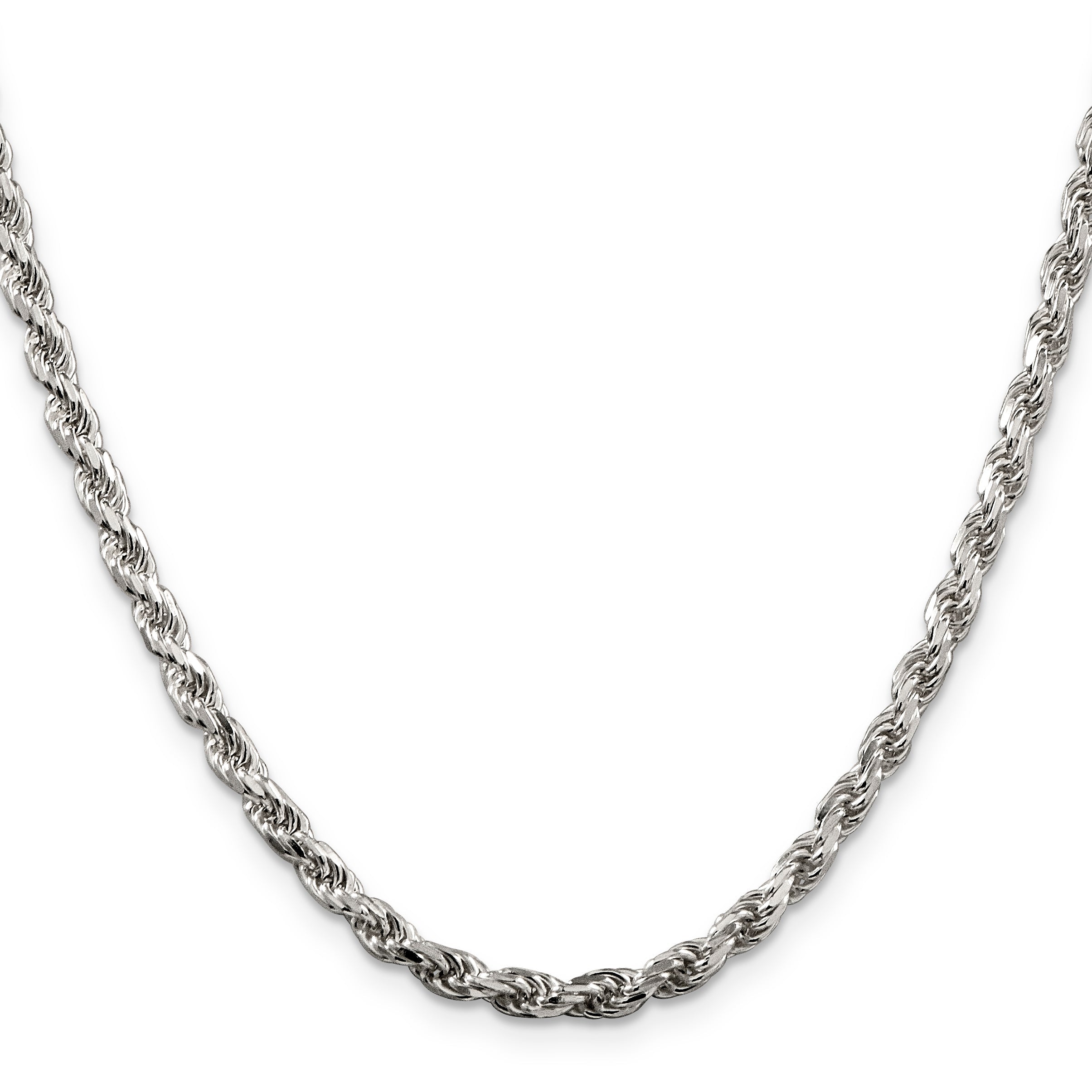 26 Inch Sterling Silver 3.75mm Diamond-Cut Rope Chain Necklace