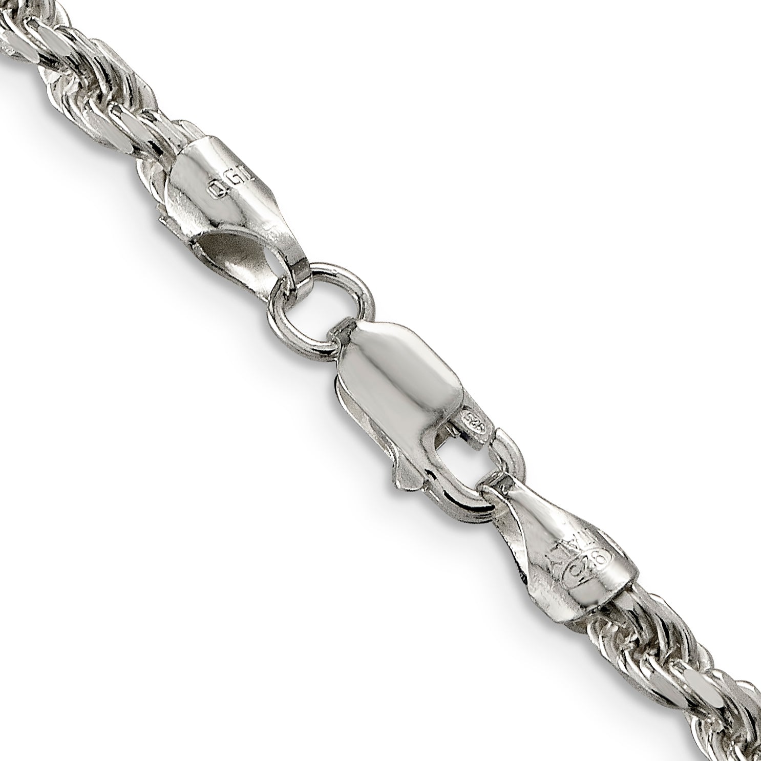 20 Inch Sterling Silver 3.75mm Diamond-Cut Rope Chain Necklace