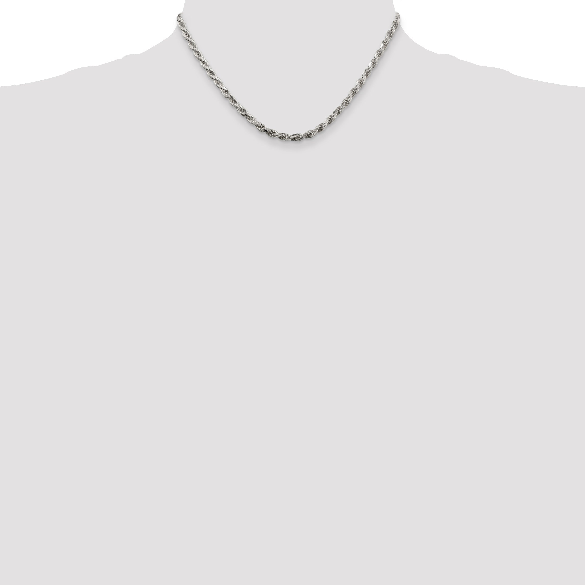16 Inch Sterling Silver 3.75mm Diamond-Cut Rope Chain Necklace