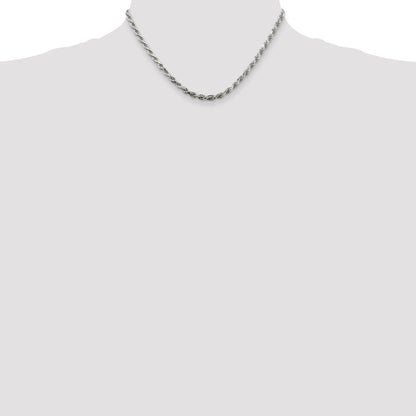 16 Inch Sterling Silver 3.75mm Diamond-Cut Rope Chain Necklace