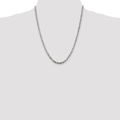 22 Inch Sterling Silver 3.75mm Diamond-Cut Rope Chain Necklace