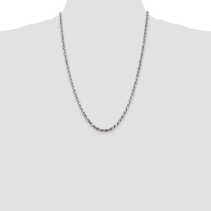 24 Inch Sterling Silver 3.75mm Diamond-Cut Rope Chain Necklace