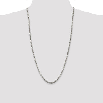 28 Inch Sterling Silver 3.75mm Diamond-Cut Rope Chain Necklace