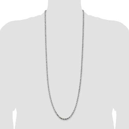 36 Inch Sterling Silver 3.75mm Diamond-Cut Rope Chain Necklace