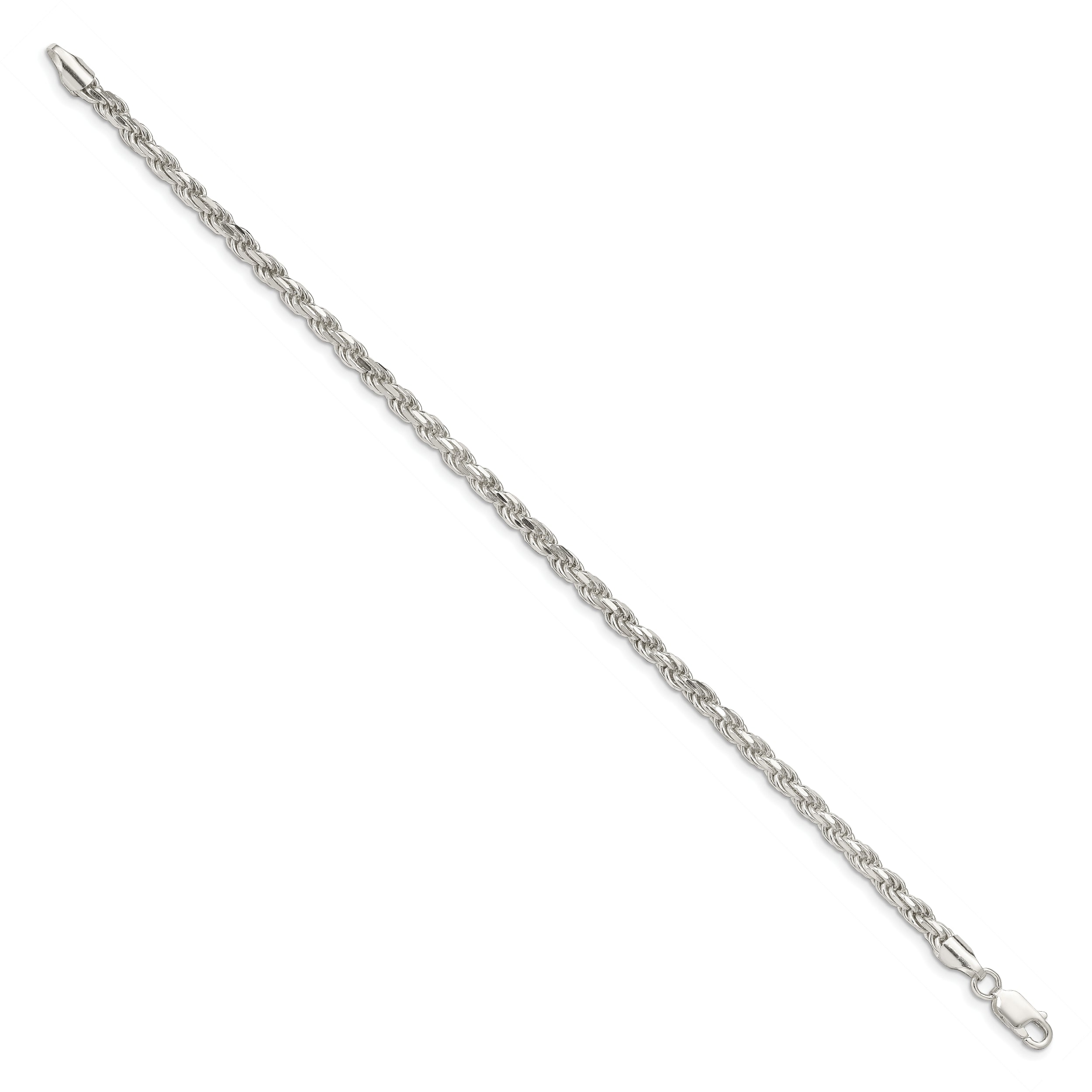 9 Inch Sterling Silver 3.75mm Diamond-Cut Rope Chain Bracelet