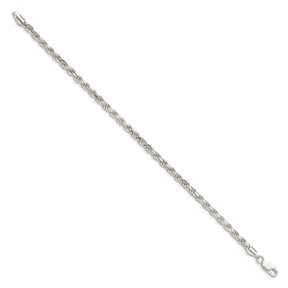 9 Inch Sterling Silver 3.75mm Diamond-Cut Rope Chain Bracelet