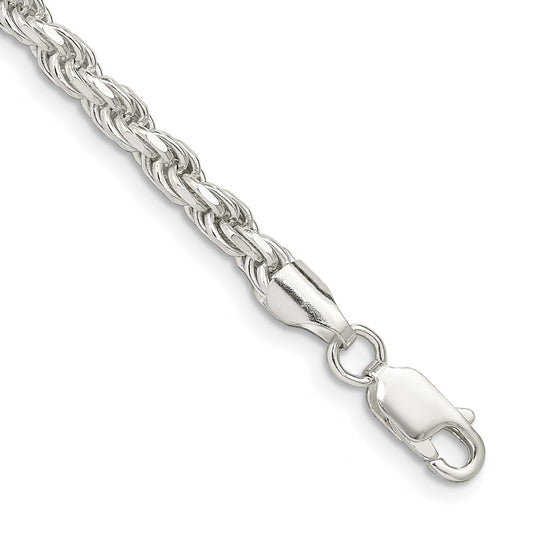 7 Inch Sterling Silver 3.75mm Diamond-cut Rope Chain Bracelet