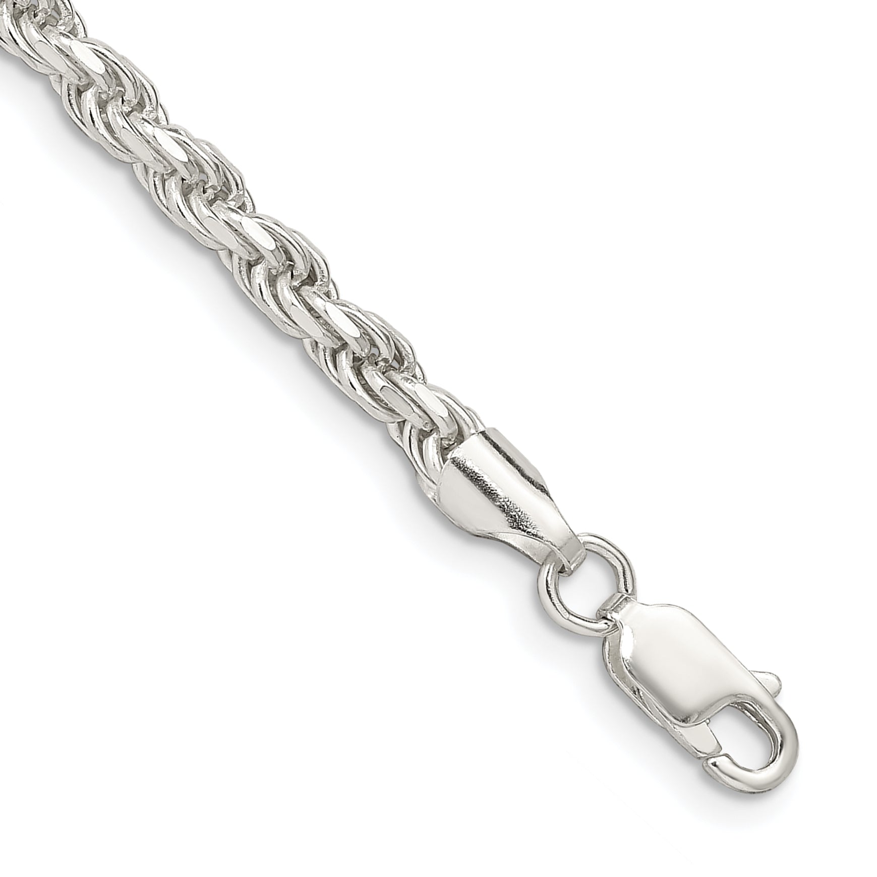 9 Inch Sterling Silver 3.75mm Diamond-Cut Rope Chain Bracelet