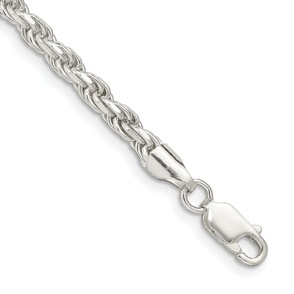 9 Inch Sterling Silver 3.75mm Diamond-Cut Rope Chain Bracelet
