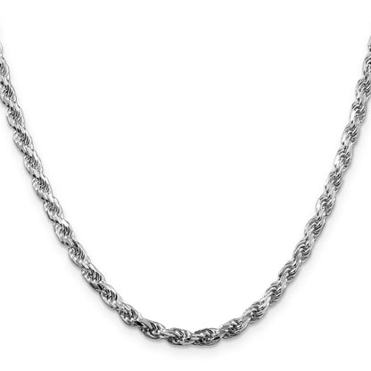 26 Inch Sterling Silver Rhodium-Plated 3.75mm Diamond-Cut Rope Chain Necklace