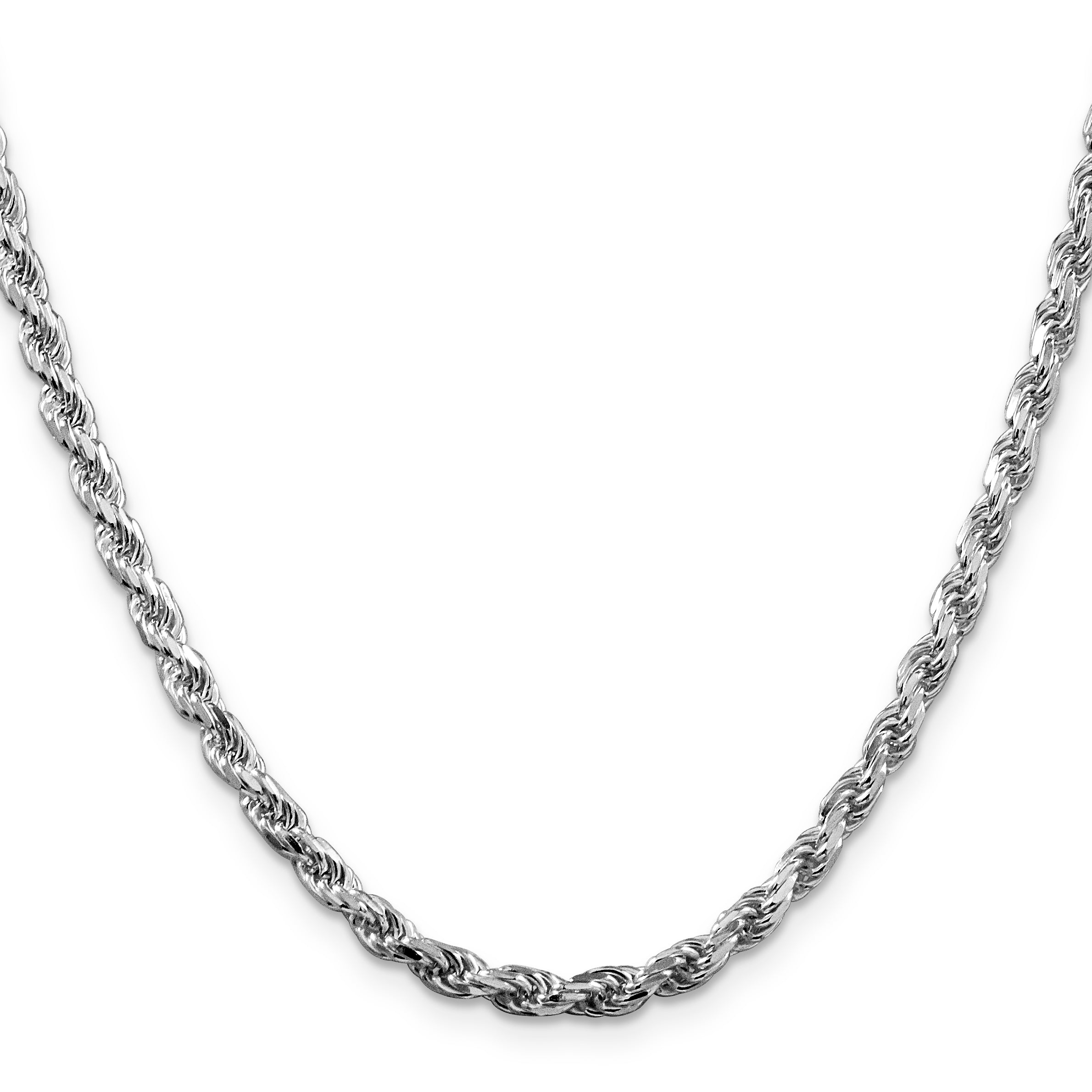 24 Inch Sterling Silver Rhodium-Plated 3.75mm Diamond-Cut Rope Chain Necklace