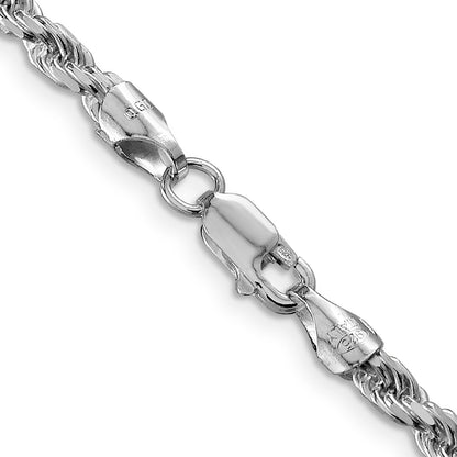 30 Inch Sterling Silver Rhodium-Plated 3.75mm Diamond-Cut Rope Chain Necklace