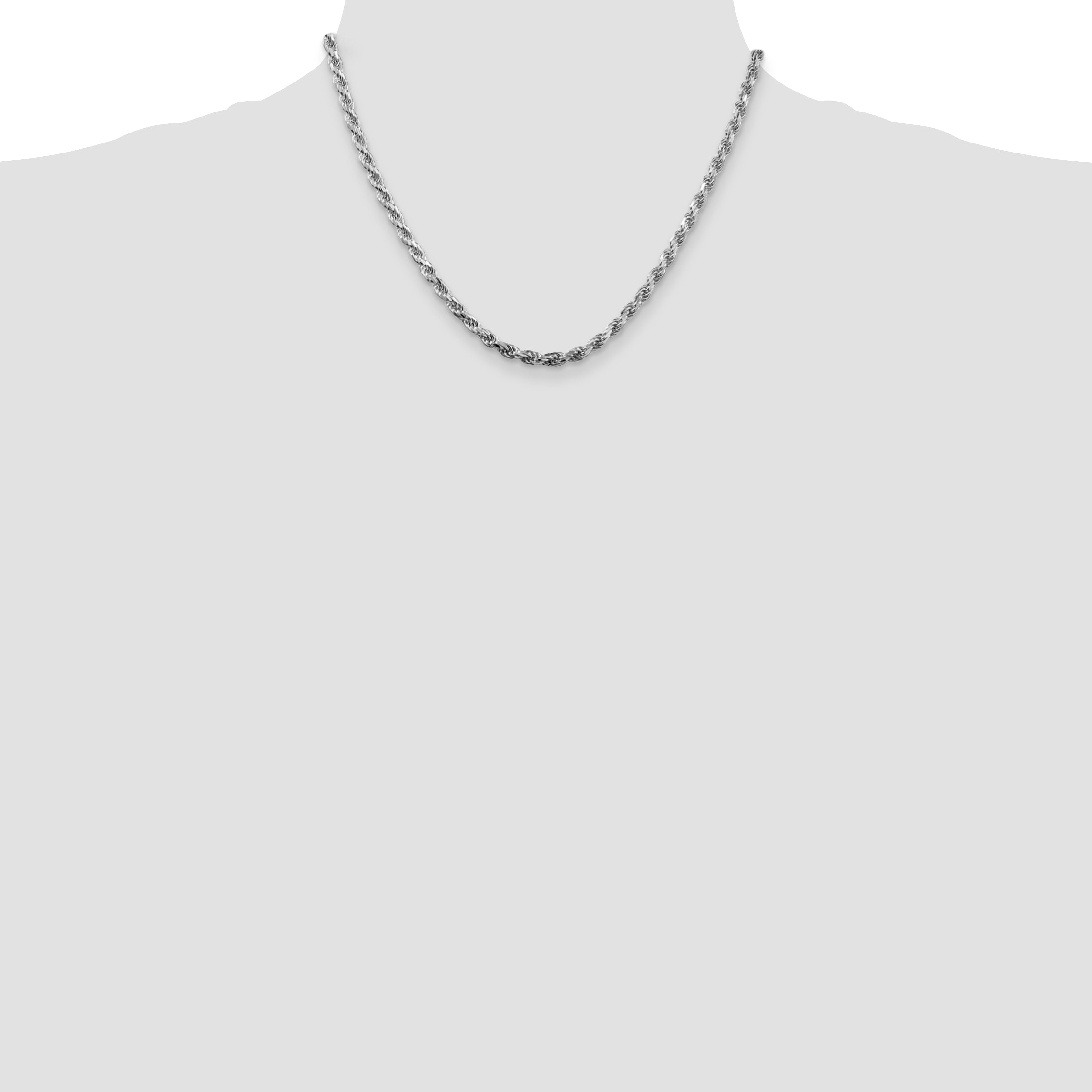 18 Inch Sterling Silver Rhodium-Plated 3.75mm Diamond-Cut Rope Chain Necklace