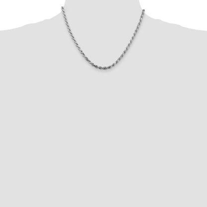 18 Inch Sterling Silver Rhodium-Plated 3.75mm Diamond-Cut Rope Chain Necklace